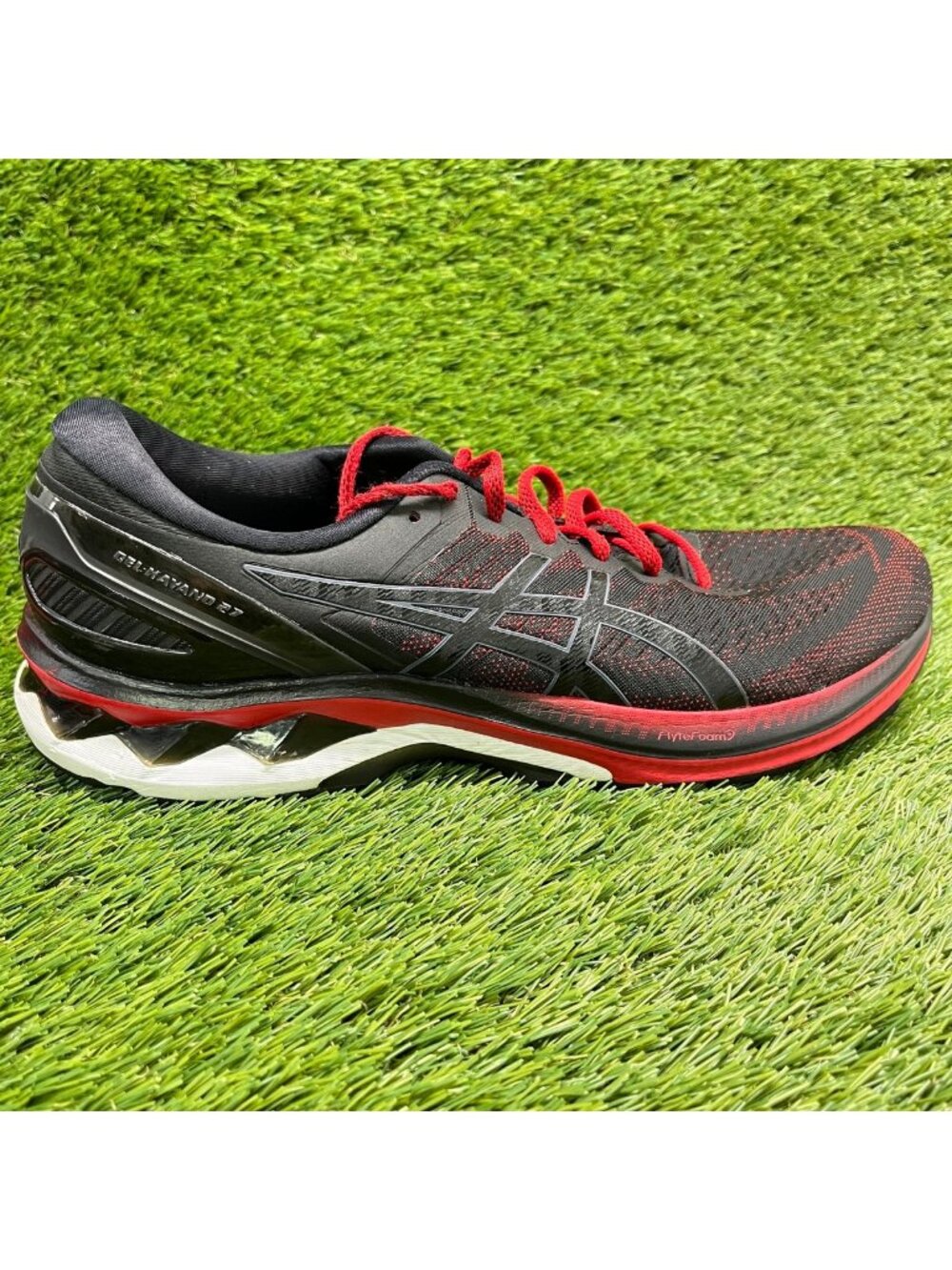 Asics Gel-Kayano 27 Mens Size 12 Black Red White Athletic Running Shoes Sneakers